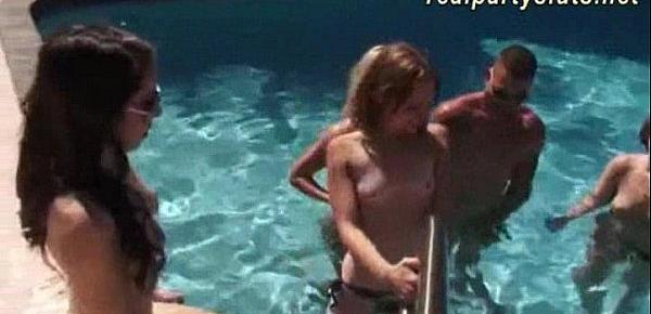  Horny party sluts sucking and fucking by the pool